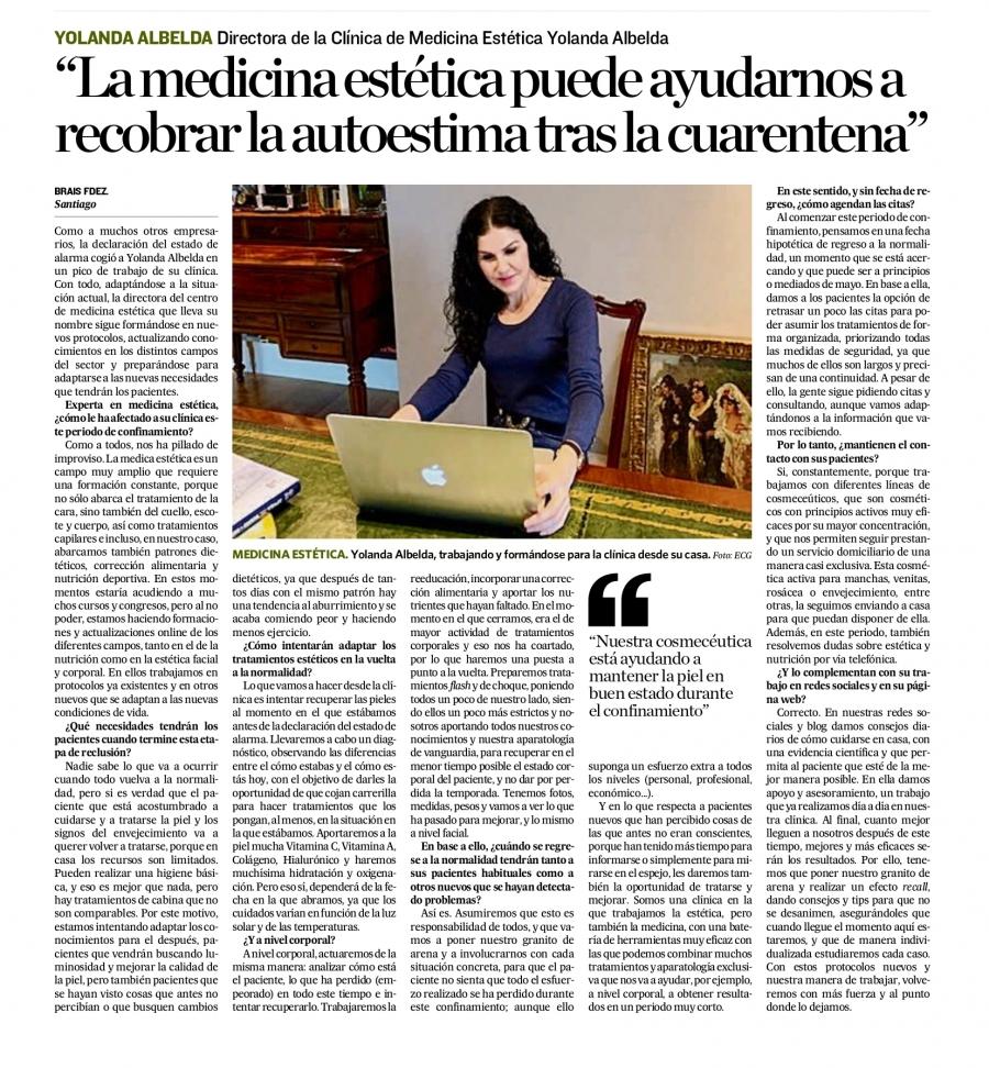 Yolanda Albelda habla de cuidados durante el confinamiento en El Correo Gallego